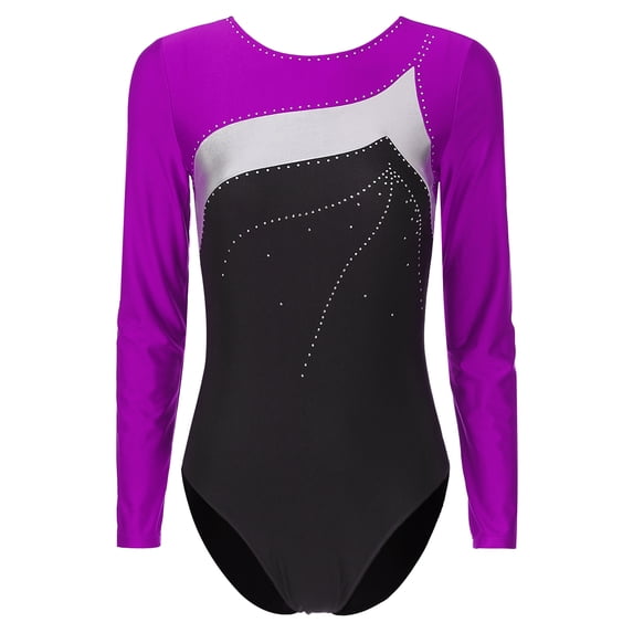 inhzoy Womens Long Sleeves Gymnastics Leotard Shiny Metallic Biketards Bodysuit Purple XL