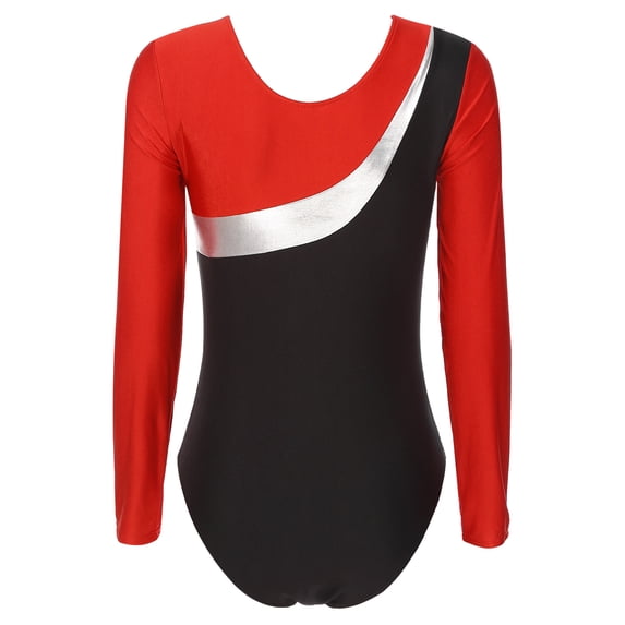 inhzoy Womens Long Sleeves Gymnastics Leotard Shiny Metallic Biketards Bodysuit Red XL