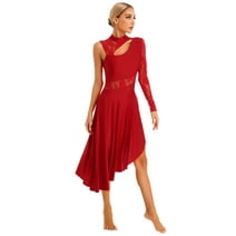 inhzoy Womens Lyrical Ballroom Dance Dress Single Sleeve Floral Lace Modern Contemporay Ballet Dancewear Red M