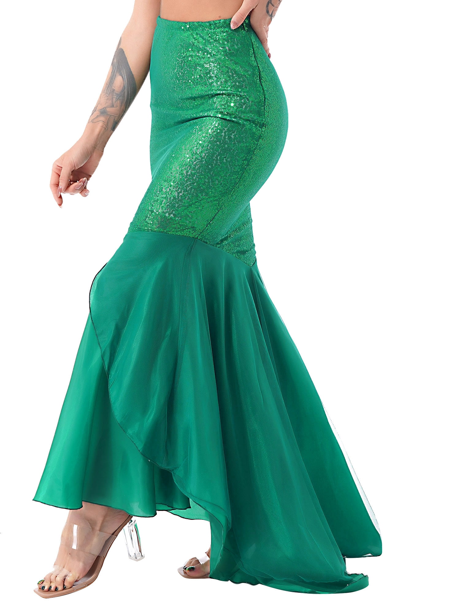 Sequin Fishtail Skirt Green Inhzoy Women's Sparkling Sequin