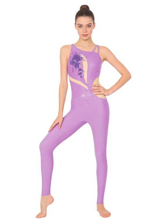 Womens One Piece Gymnastics Jumpsuits Strappy Backless Bodysuit Sleeveless Yoga Sports Gym Rompers Lavender S