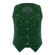 inhzoy Womens Sequin Waistcoat Sparkle Sleeveless Blazer Jacket Vest Top V Neck Glitter Tuxedo Clubwear Dark Green M