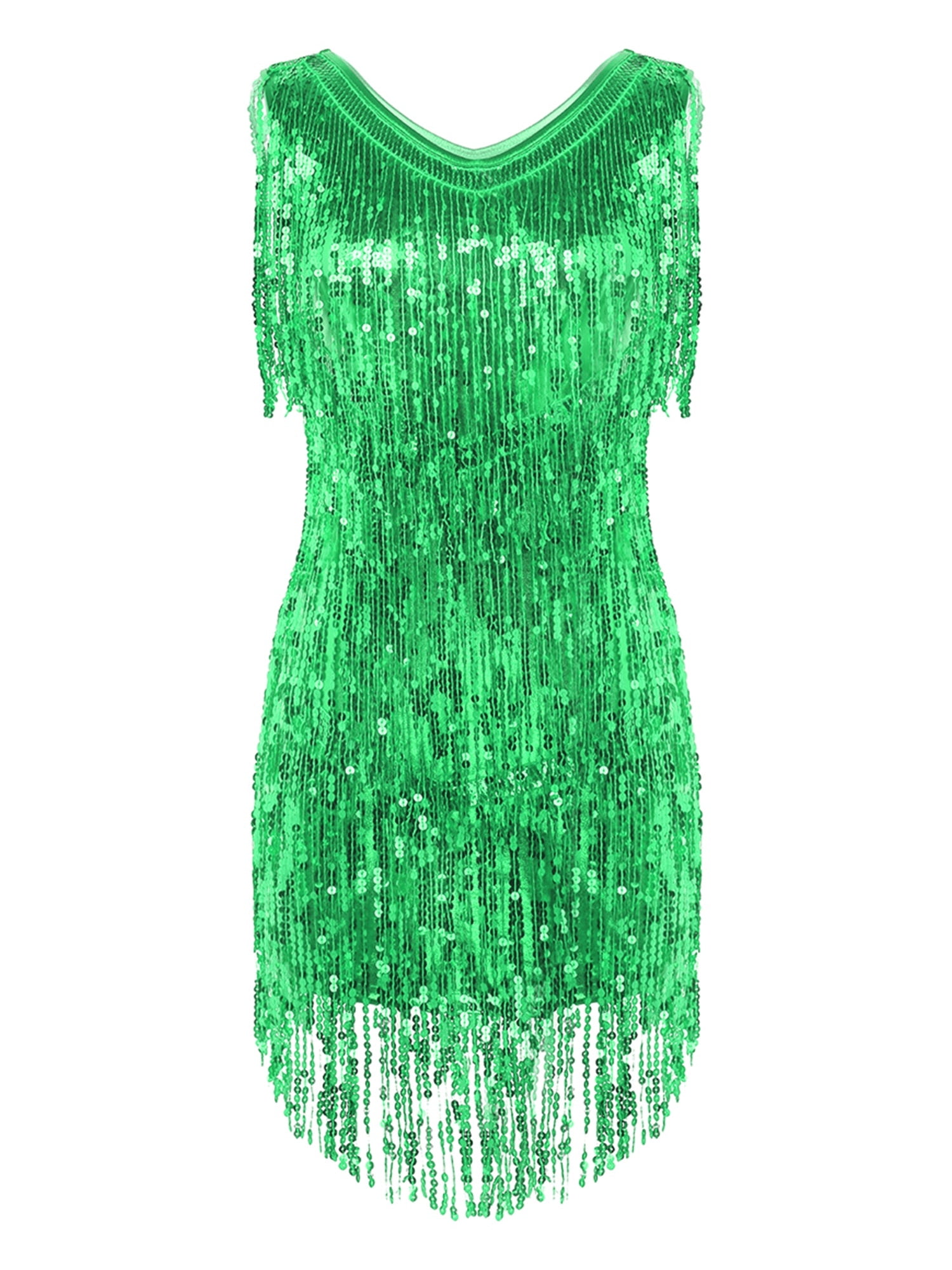 inhzoy Womens Sequins Flapper Latin Salsa Dance Dress V-Neck Tassel 1920s  Cocktail Party Dress Green X - Walmart.com