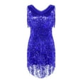 thumbnail image 1 of inhzoy Womens Sequins Flapper Latin Salsa Dance Dress V-Neck Tassel 1920s Cocktail Party Dress Royal Blue L, 1 of 7