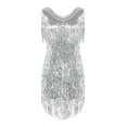 thumbnail image 1 of inhzoy Womens Sequins Flapper Latin Salsa Dance Dress V-Neck Tassel 1920s Cocktail Party Dress Silver XX, 1 of 7