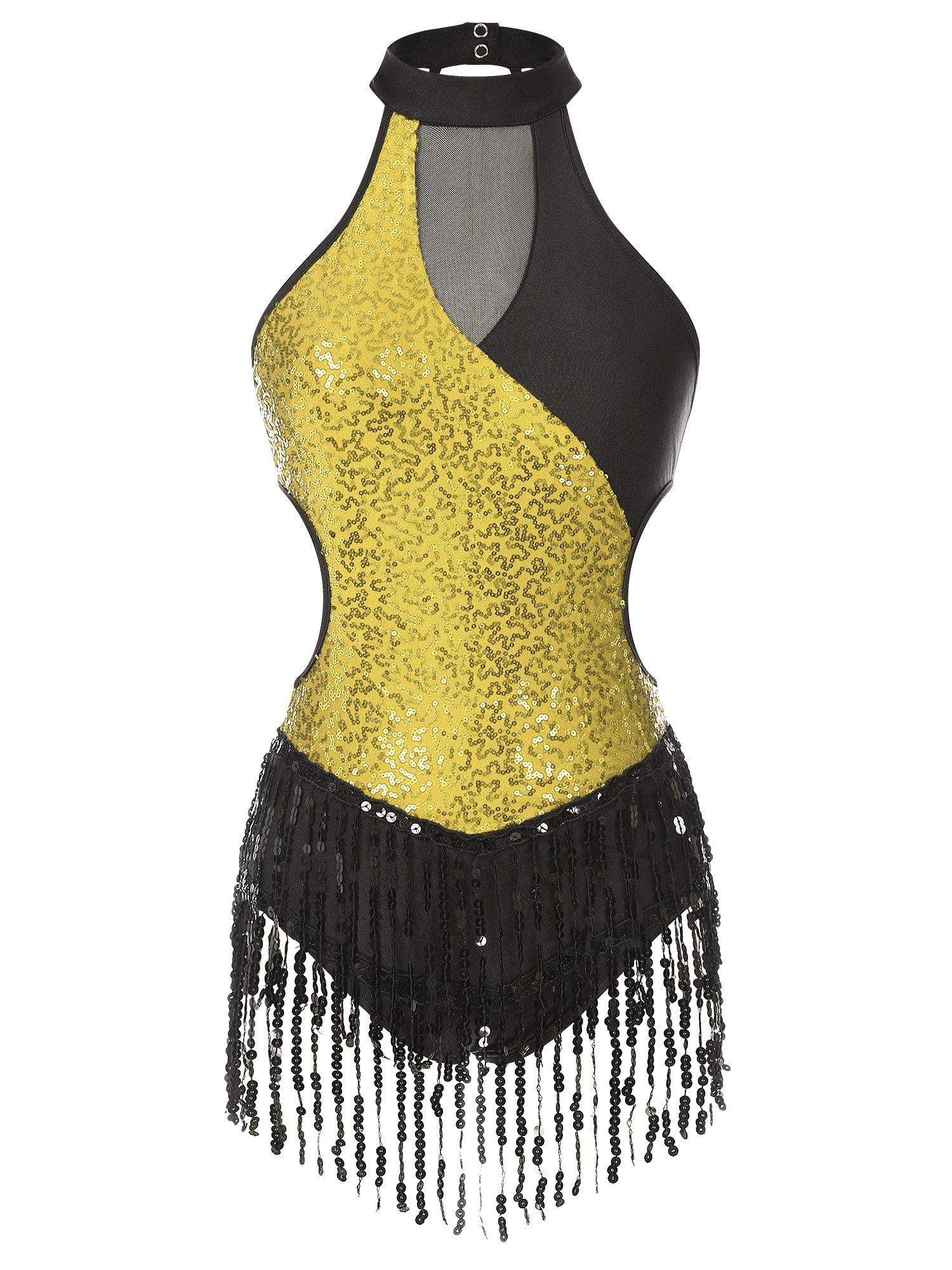 inhzoy Womens Sequins Latin Jazz Dance Dress Sleeveless