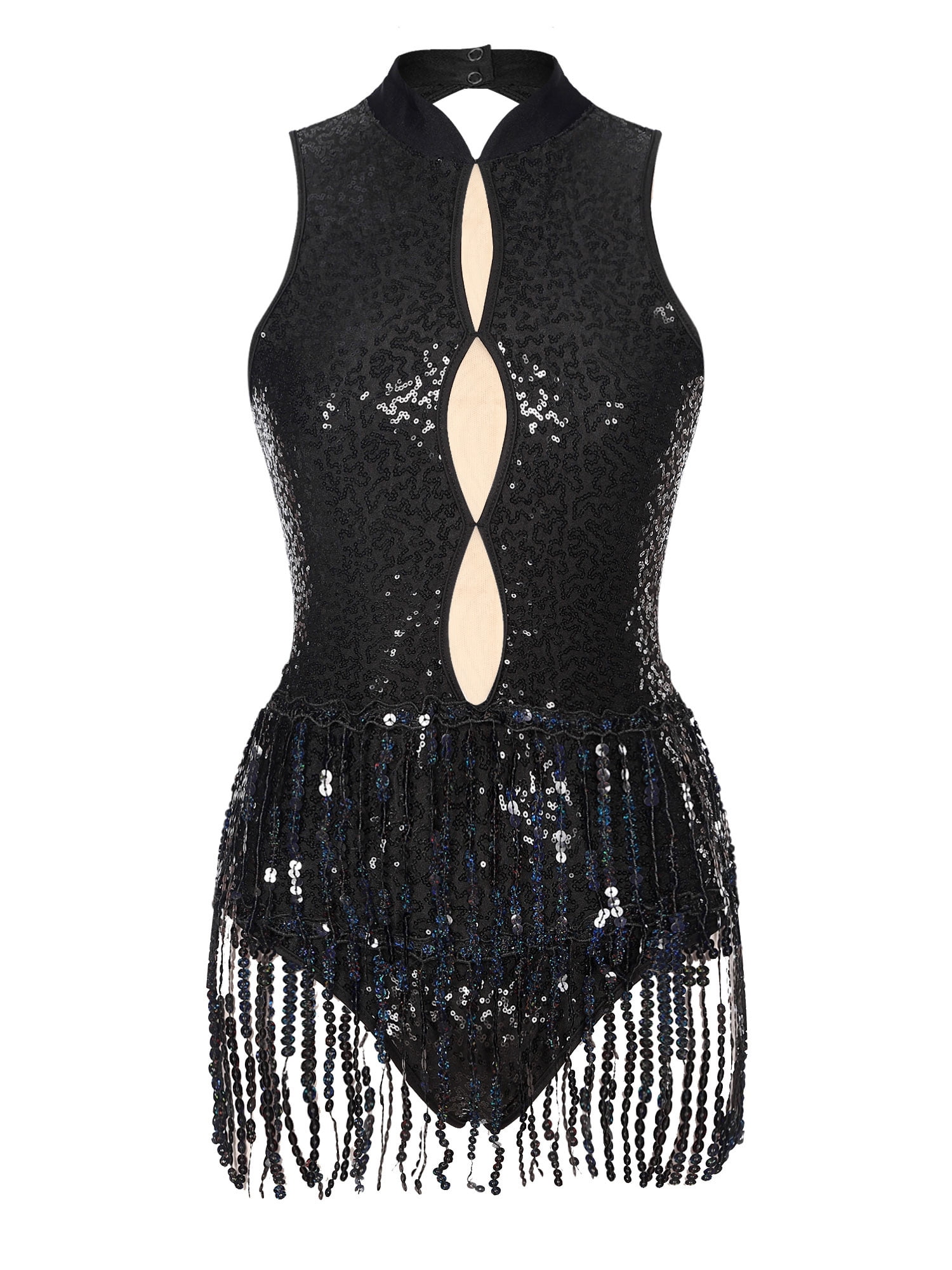Latin Jazz Performance Wear Women's Sequins Tassel Dance Leotard - Sleeveless Latin Jazz Hip Hop Performance Costume With Fringe Tassel Fringe Leotard - Foto 6