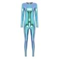 thumbnail image 1 of inhzoy Womens Shiny Metallic Jumpsuit One-Piece Long Sleeve Yoga Gymnastic Sports Unitard Bodysuit Blue XL, 1 of 7