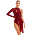 thumbnail image 1 of inhzoy Womens Sparkly Figure Ice Skating Dress One Shoulder Leotard Lyrical Dance Performance Dress Burgundy S, 1 of 8