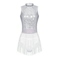 thumbnail image 1 of inhzoy Womens Tassel Latin Jazz Dance Dress Sequins Mock Neck Figure Skating Dance Leotard White L, 1 of 7