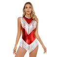 thumbnail image 1 of inhzoy Womens Tassels Dance Leotard Shiny Metallic Contemporary Ballet Dance Bodysuit Red S, 1 of 9