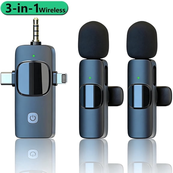 JUSTITUDE 3 in 1 Portable Noise Reduction Wireless Lavalier Microphone for iPhone Android Camera