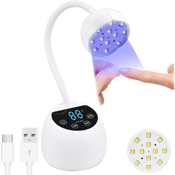 ini U V LED Nail Lap with 3 Tiers and LCD Display,36W Cordless Flash Cure Gel x Lap, Auto Sensor Gooseneck Portable USB Dryer Light for Hoe DIY, Pearl White, L-10003