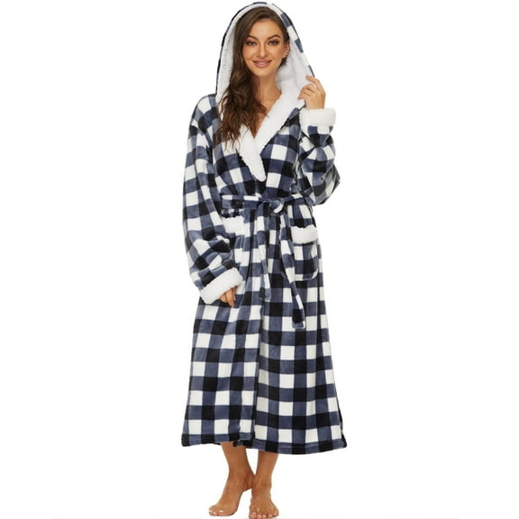 iniber Plush Robes for Women, Womens Hooded Fleece Robe, Fuzzy Fluffy Soft Warm Long Bathrobe