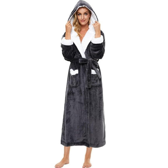 iniber Plush Robes for Women, Womens Hooded Fleece Robe, Fuzzy Fluffy Soft Warm Long Bathrobe