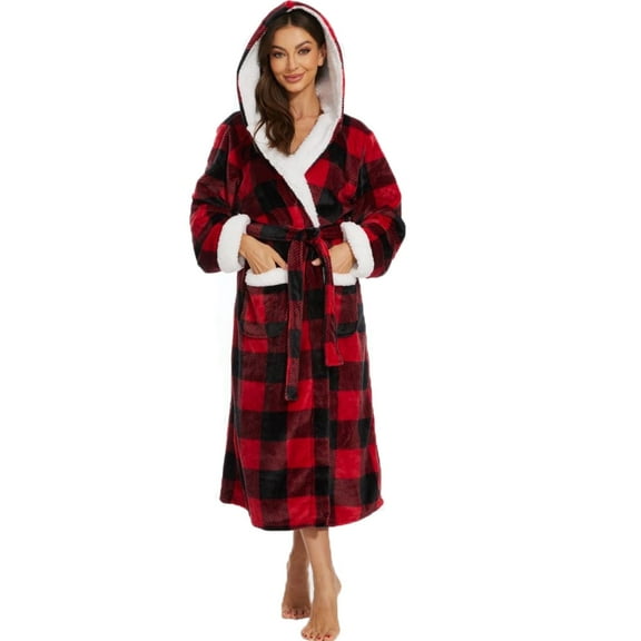 iniber Plush Robes for Women, Womens Hooded Fleece Robe, Fuzzy Fluffy Soft Warm Long Bathrobe
