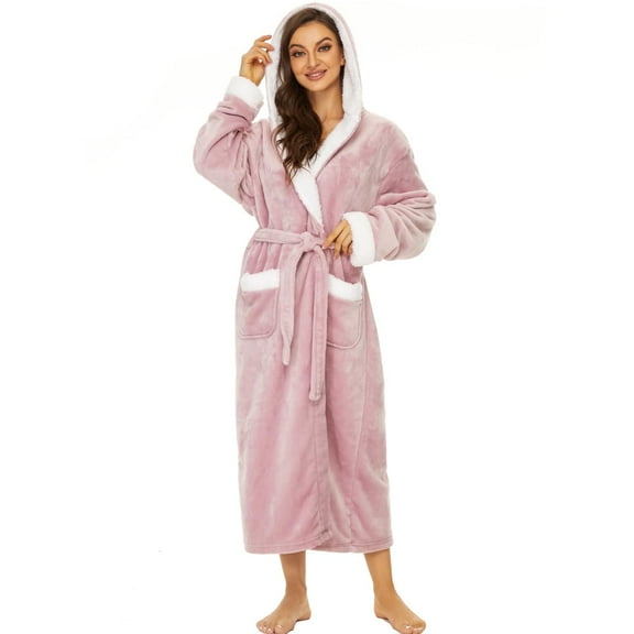 iniber Plush Robes for Women, Womens Hooded Fleece Robe, Fuzzy Fluffy Soft Warm Long Bathrobe