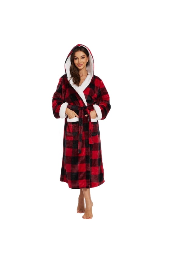 Plush Robes for Women, Womens Hooded Fleece Robe, Fuzzy Fluffy Soft Warm Long Bathrobe