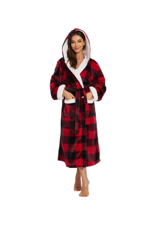 Plush Robes for Women, Womens Hooded Fleece Robe, Fuzzy Fluffy Soft Warm Long Bathrobe