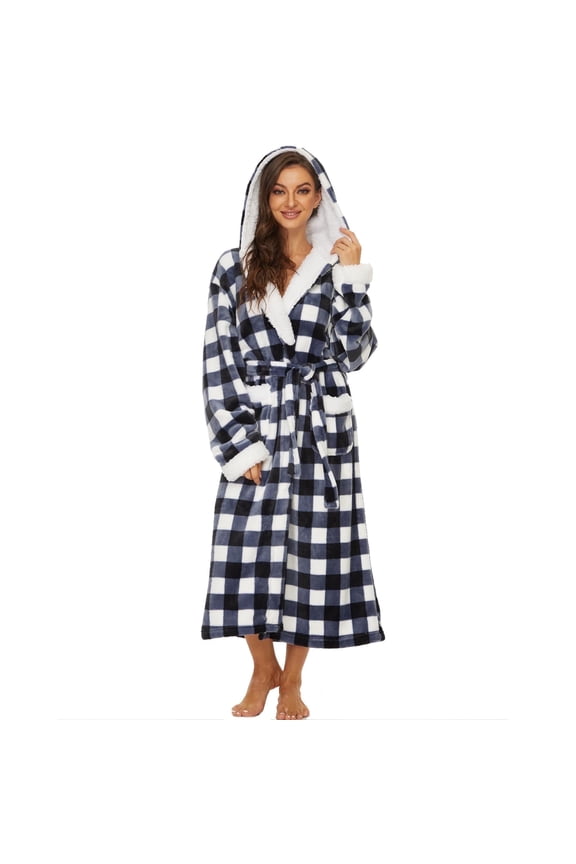 Plush Robes for Women, Womens Hooded Fleece Robe, Fuzzy Fluffy Soft Warm Long Bathrobe