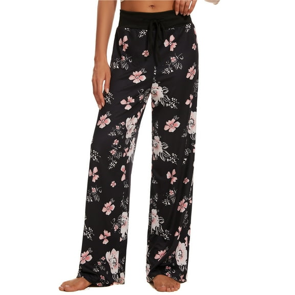 iniber Women's Comfy Pajama Pants Casual Lounge Pant Wide Leg Palazzo Stretch Drawstring Bottoms