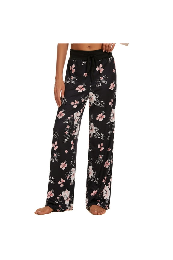 Women's Comfy Pajama Pants Casual Lounge Pant Wide Leg Palazzo Stretch Drawstring Bottoms