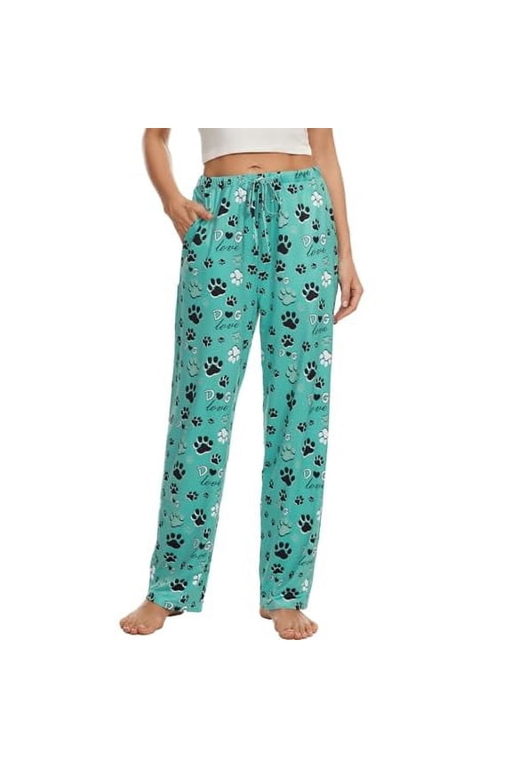Womens Pajama Pants with Pockets, Soft Drawstring Lounge Pants Pjs Sleep Bottoms(Dog Paw, Large)