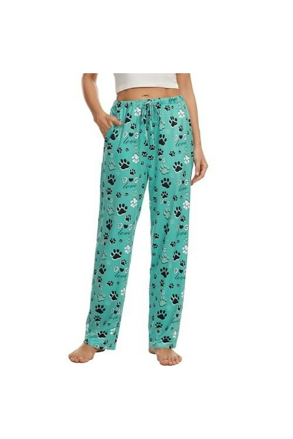 Womens Pajama Pants with Pockets, Soft Drawstring Lounge Pants Pjs Sleep Bottoms(Dog Paw, Small)