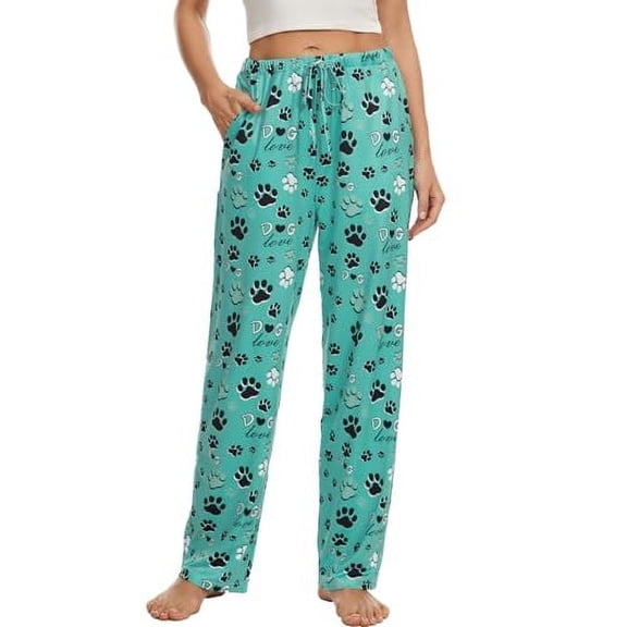 iniber Womens Pajama Pants with Pockets, Soft Drawstring Lounge Pants Pjs Sleep Bottoms(Dog Paw, X-Large)