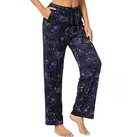 iniber Womens Pajama Pants with Pockets, Soft Drawstring Lounge Pants Pjs Sleep Bottoms(Galaxy, XX-Large)