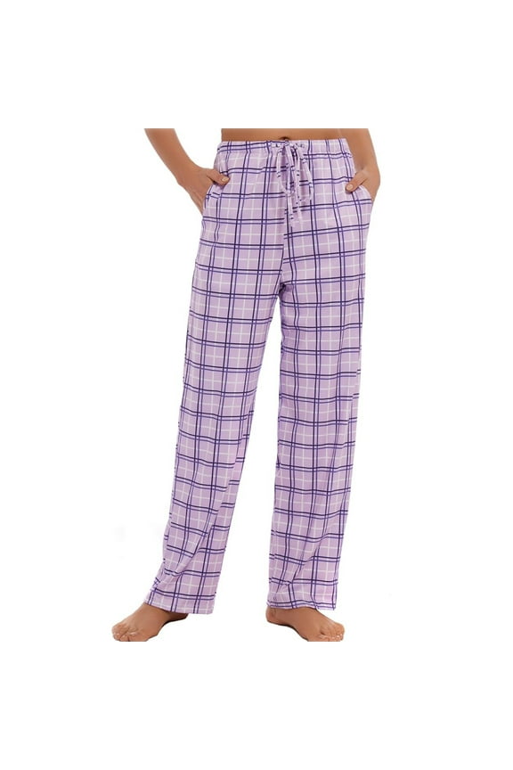 Womens Pajama Pants with Pockets, Soft Drawstring Lounge Pants Pjs Sleep Bottoms(Plaid 07, Small)