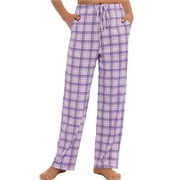INIBER Womens Pajama Pants with Pockets, Soft Drawstring Lounge Pants Pjs Sleep Bottoms(Plaid 03, Medium)