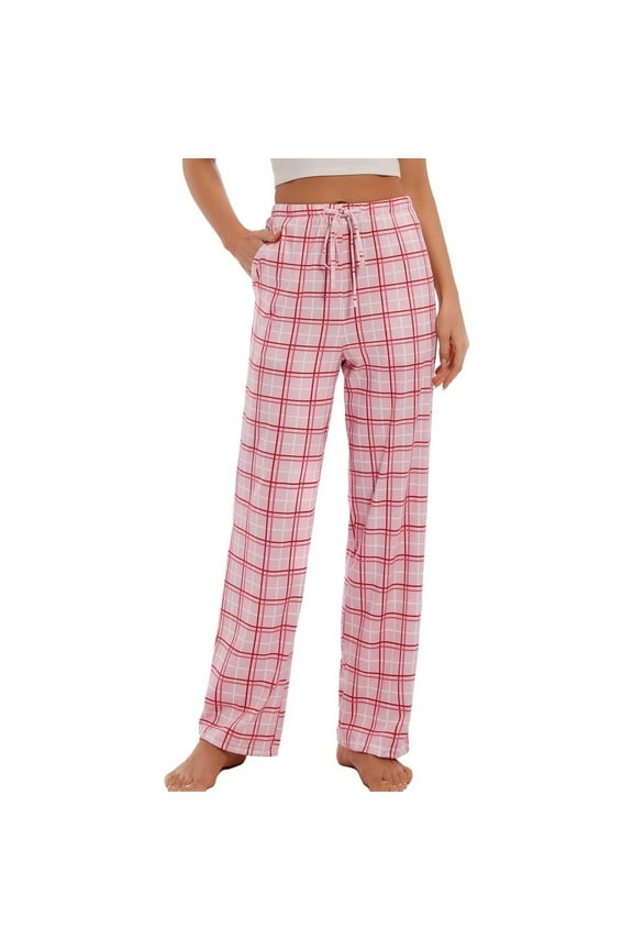 Womens Pajama Pants with Pockets, Soft Drawstring Lounge Pants Pjs Sleep Bottoms(Plaid 08, Small)