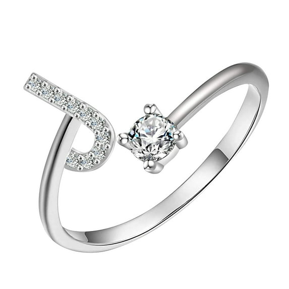 initial rings for women teen Initials Letter Rings For Women Silver Stainless Steel Letter Finger Adjustable A-Z Name Ring Boho Cubic Zirconia Jewelry Wedding Birthday Gifts #02 J,One Size