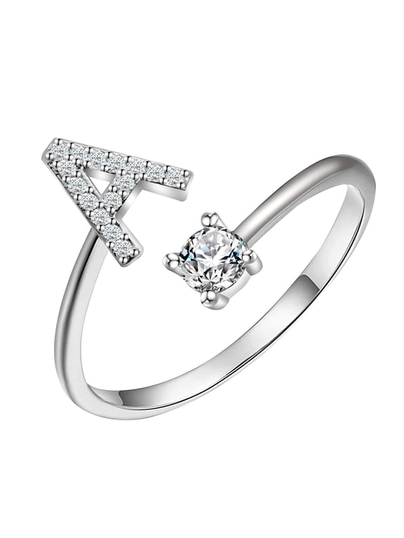 initial rings for women Initials Letter Rings For Women Silver Stainless Steel Letter Finger Adjustable A-Z Name Ring Boho Cubic Zirconia Jewelry Wedding Birthday Gifts #02 A,One Size
