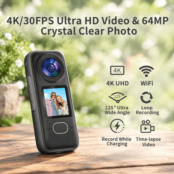 ink 4K Action Camera with 1.4" HD Screen, Waterproof Vlogging Video Recorder