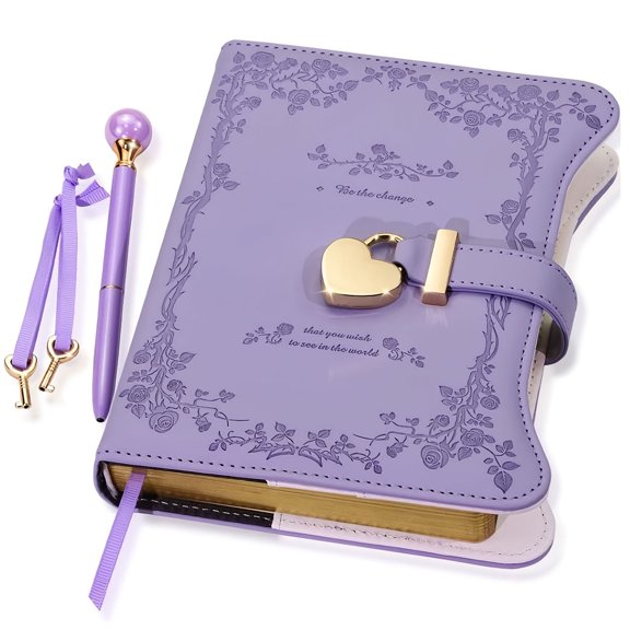 ink Locked Journal with Heart Lock, 360 Pages Embossed Leather Diary with Keys, B6 Size Lined Notebook with Card Slots for Women, Writing Gift