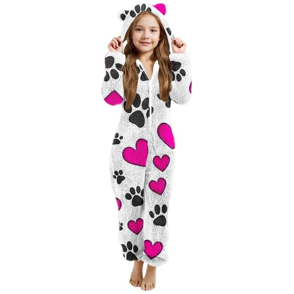 ink Overalls for Women Winter Fall Casual Warm Fuzzy with Hood Straight Leg Basic Long Leg Overalls Pants Hooded Pajamas Loungewear Catsuit Ladies 2026 14-15 Years