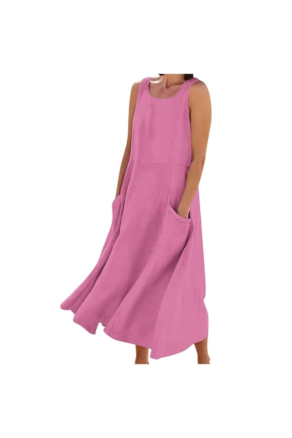 ink Womens Sleeveless Graphic Dresses for Ladies Crew Neck Faux Gauze Linen Maxi Long Fall Summer Dresses 2026 Clothing Country Concert S