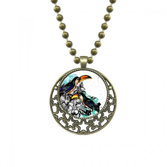 ink painting toco tropical bird pendant star necklmoon chain jewelry
