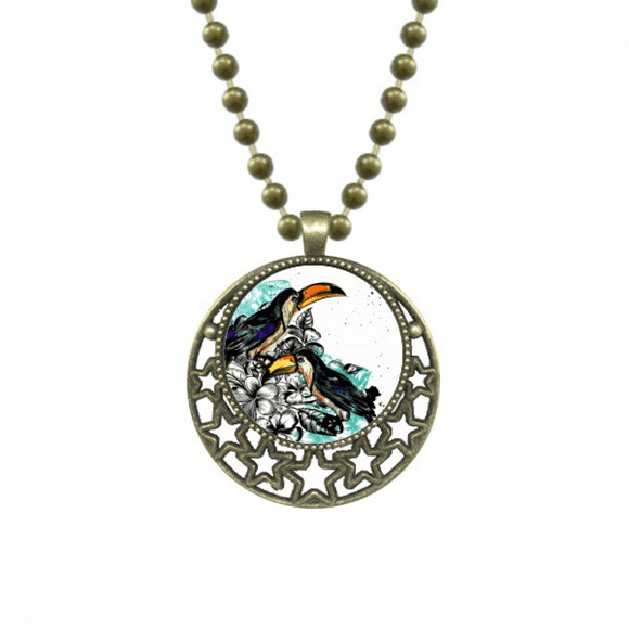ink painting toco tropical bird pendant star necklmoon chain jewelry