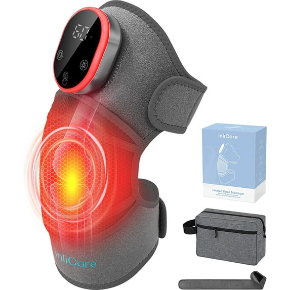 inliCare Heated Knee Massager Shoulder Brace, 3 Adjustable Vibrations and Heating Levels Rechargeable & Detachable Smart Touch Screen Remote, Voice Prompt for Muscle Relaxation and Pain Relief