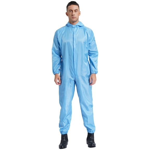 inlzdz Adult Anti-Static Dustproof Hooded Coveralls Full-body Cover Jumpsuit Workwear Light Blue M