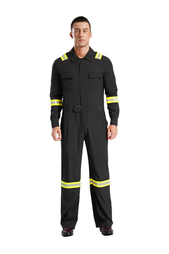 Adult Unisex Long Sleeve Coveralls High Vis Safety Work Uniforms Black 3XL