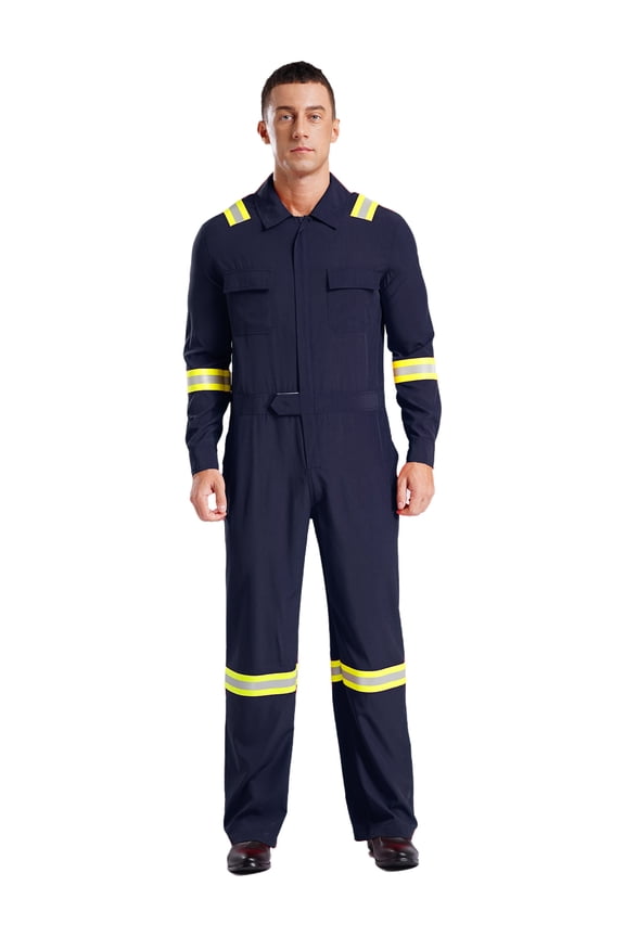 Adult Unisex Long Sleeve Coveralls High Vis Safety Work Uniforms Navy Blue 3XL