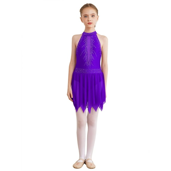 inlzdz Ballet Leotards for Toddler Girls Sequins Camisole Sleeveless Gymnastics Tutu Skirted Purple 8