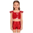 thumbnail image 1 of inlzdz Big Girls 2 Piece Jazz Dance Outfits Sequins Shiny Crop Top with Metallic Shorts Cheerleading Uniform Set Red 10, 1 of 7