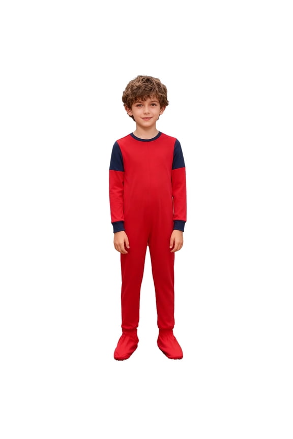 Boys Girls Special Needs Adaptive Clothing Long Sleeve Anti-strip Full Zip Back Footed Jumpsuit Red 16