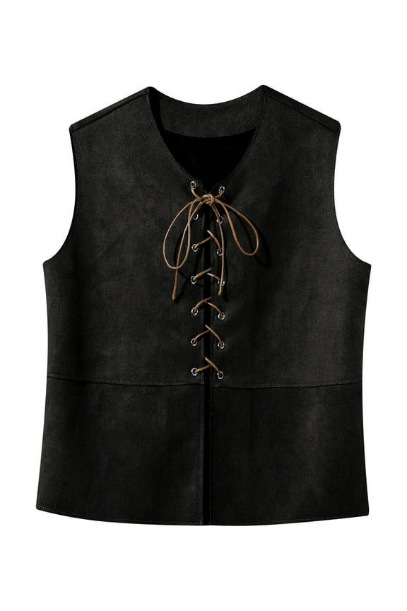 Boys Medieval Pirate Vest Steampunk Lace-ups Shirts Fairytale Theme Party Waistcoat Tops Black 16