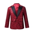 thumbnail image 1 of inlzdz Boys Sequins Slim Fit Formal Tuxedo Blazer Wedding Party Prom Homecoming Dressy Coat Jacket Burgundy 6, 1 of 7